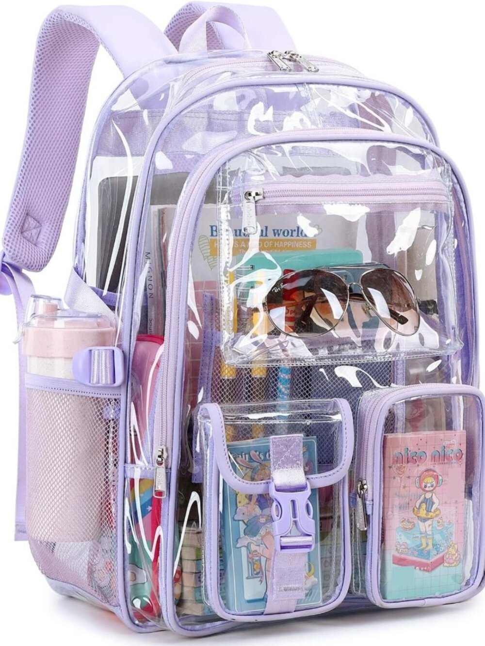 Large Clear Backpack for Girls & Women - Heavy Duty Transparent School Bookbag